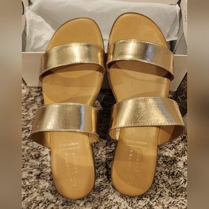 LC Lauren Conrad Metallic Rose Gold Slip-On Sandals with Wide Straps